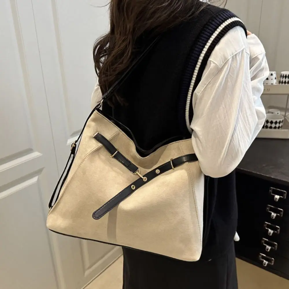 

Замшевая большая сумка большой вместимости, винтажный элегантный рюкзак через плечо в стиле ретро, однотонная сумка, дорожная сумка на плечо