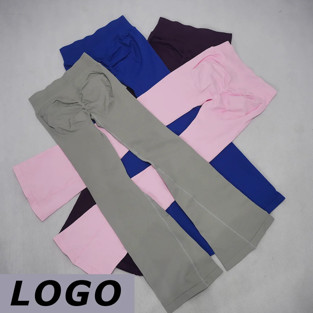 DF LOGO Women High‑Waist Seamless Flare Leggings Butt Lifting Quick Dry Breathable Yoga Pants Gym Pilates Daily Casual Workout