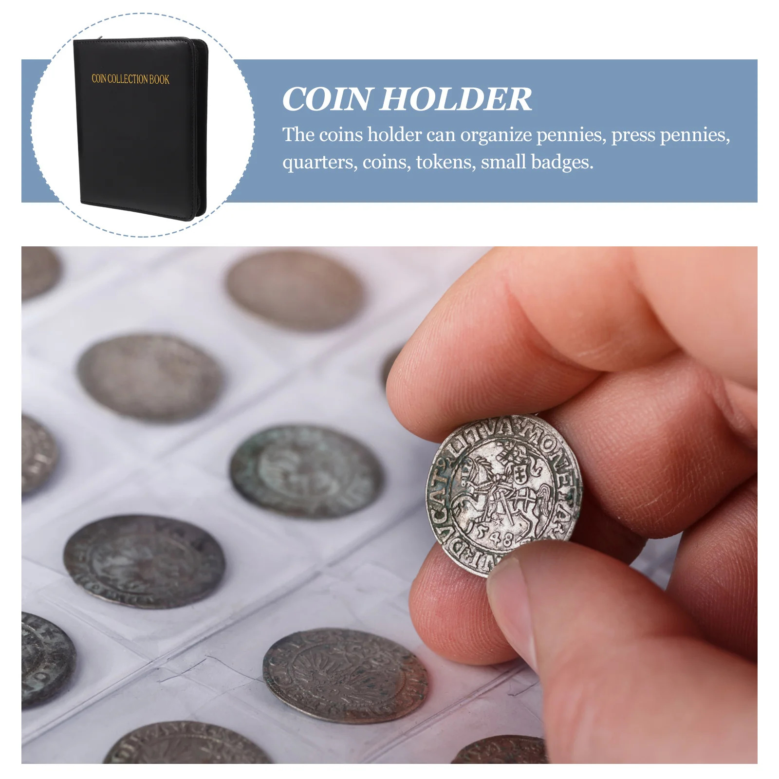 مجموعة ألبوم حامل محمول ذو سعة كبيرة، كتاب تخزين العملات المعدنية المتينة، منظم العملات التذكارية، شاشة ديكور #5
