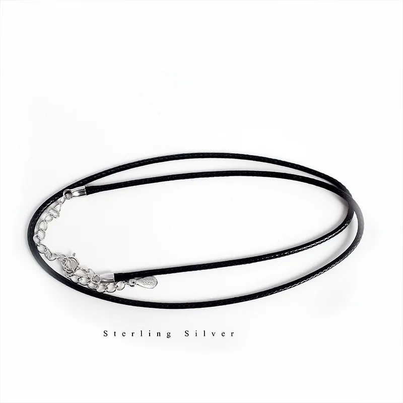 Diy Puur Zilveren Hanger Aan Touw Koord Leren Ketting Voor Mannen En Vrouwen Met Chique Minimalistisch Slot Ketting Hals Ornament In Zwart