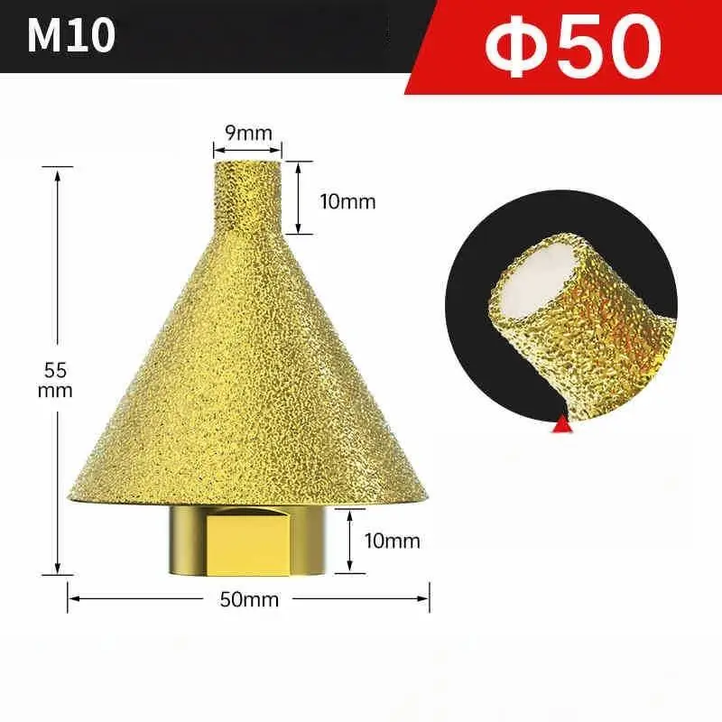 Gold M10 Thread Diamond Beveling Chamfer Bit 38/50mm Cone Punching Expanding Drill Bit Grinding Wheel Ceramic Tile Chamferer