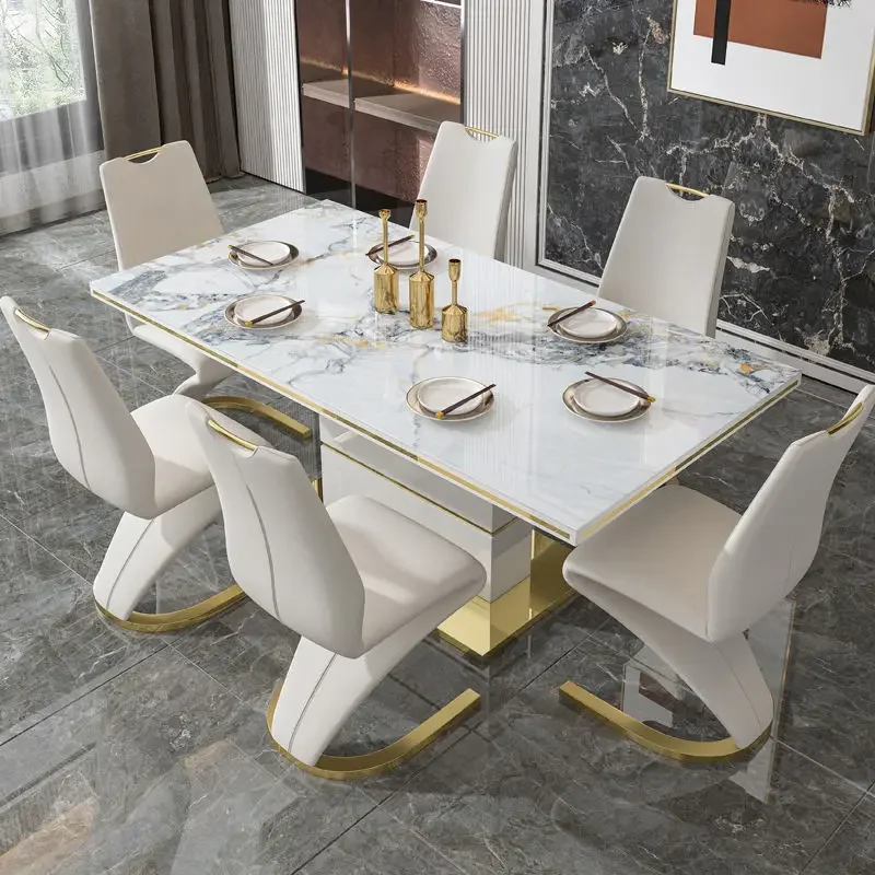 Modern tempered glass extended square dining table set