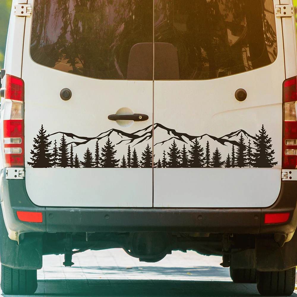 Large Trees and Mountains Camper Rv Car Sticker Decal Forest Woodland Landscape Motorhome Caravan Truck Decal Decor