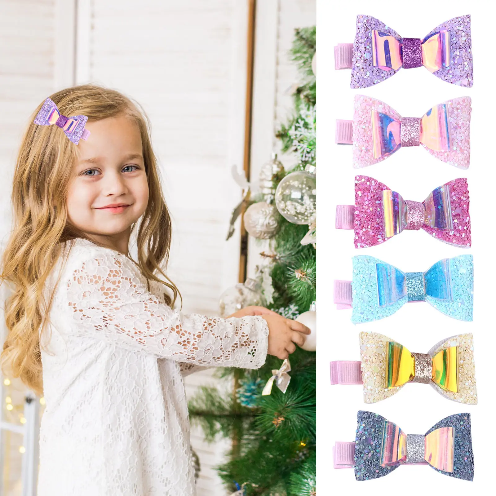 

6Pcs Glitter Sequins Hair Bows Hairpin Clips for Toddlers Girls Shiny Comfortable Fashionable Hair Accessories Party Baby Shower