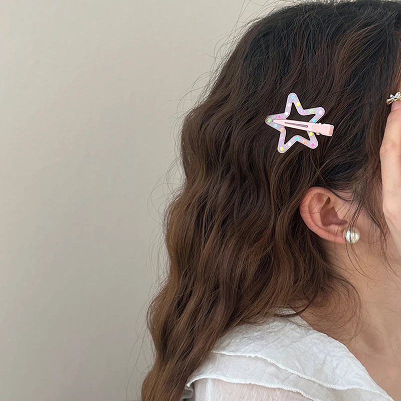 1PC Colorful Star BB Hair Clips Girls Y2K Cute Star Barrettes Women Simple Metal Snap Clip Headdress Hair Jewelry Accessories image 3