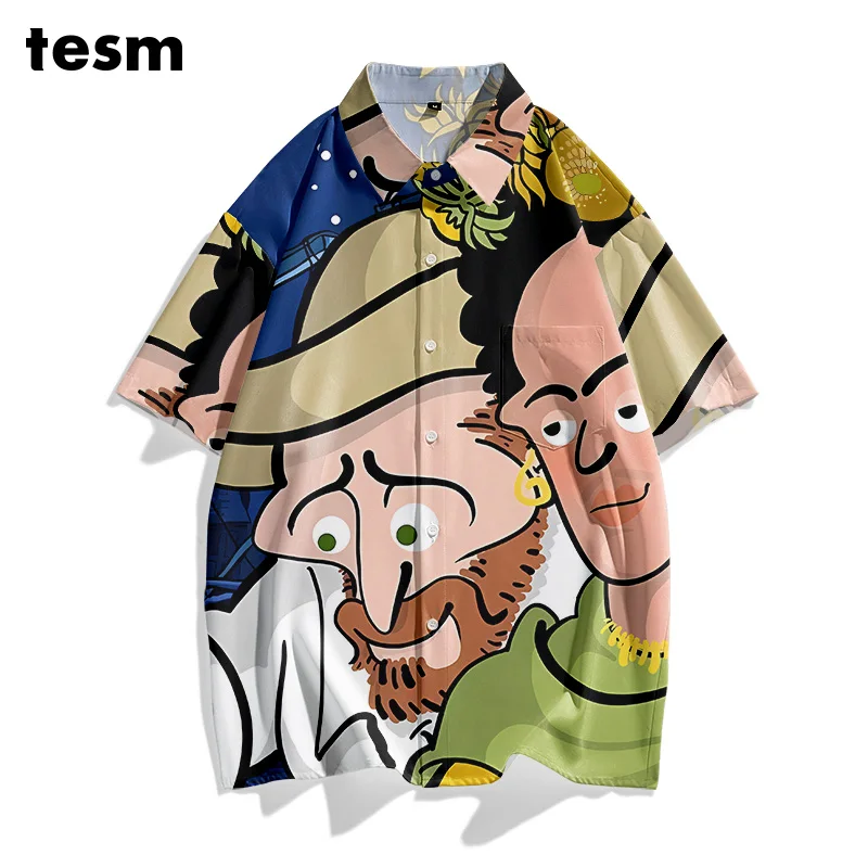 

TESM Summer Couple Matching Hawaiian Shirts - Unisex Loose Short-Sleeve Breathable Sun-Protective Men Women Vacation Beach Tops