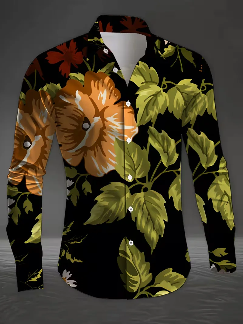 Men's long sleeved shirt butterfly 3D printed top fashionable casual shirt new lapel long sleeved shirt