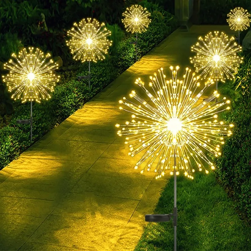 

Solar Fireworks Light Outdoor Garden Lights DIY Home Decoration Waterproof Grass Globe Dandelion Lamp for Lawn Landscape Garden