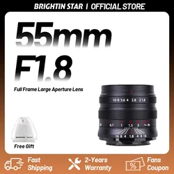 Brightin Star 55mm F1.8 Full Frame Large Aperture Manual Focus Mirrorless Camera Lens For Canon RF Sony e Nikon Z R6 R8 A7R ZFC