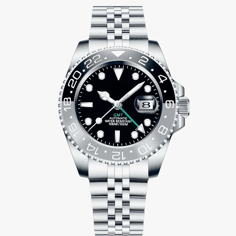 40mm Multifunctional Men GMT Automatic Mechanical Watch 904L Stainless Steel Anti Corrosion Case Black Blue Fashion Glass Design - view 4