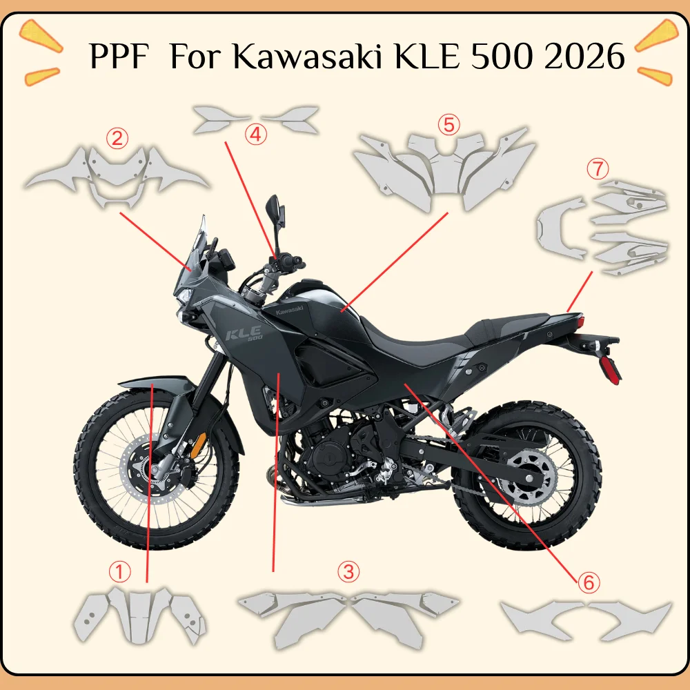 

Защитная пленка из ТПУ для мотоциклов Kawasaki KLE 500 2026, невидимый прозрачный комплект PPF, устойчивые к царапинам наклейки на кузов