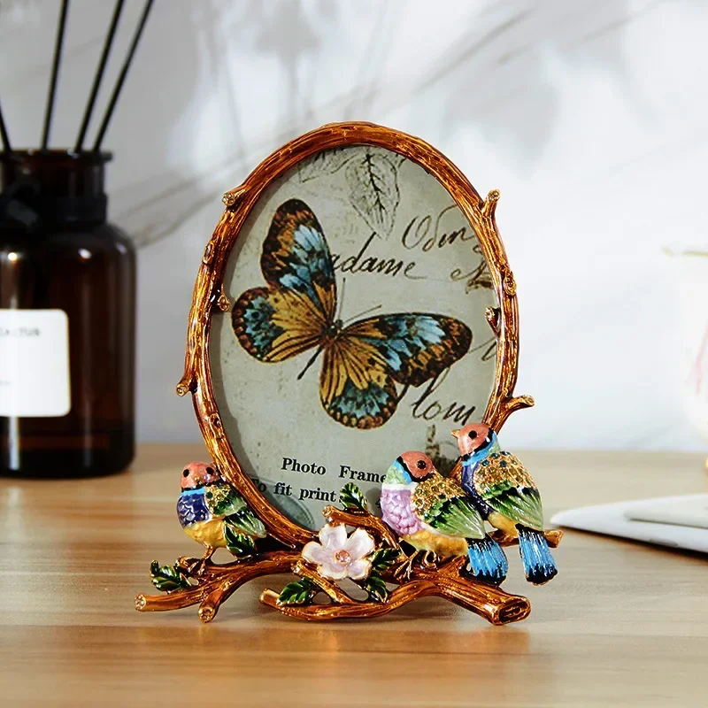 European Classical Zinc Alloy Photo Frame Platform Creative Wedding Dress Picture Frames for Children Rhododendron Enamel Frame