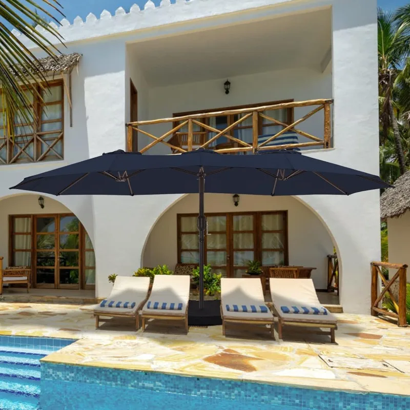 

15ft Large Patio Umbrellas with Base Included, Outdoor Double-Sided Umbrella with Crank Handle, Powerful UV Protective