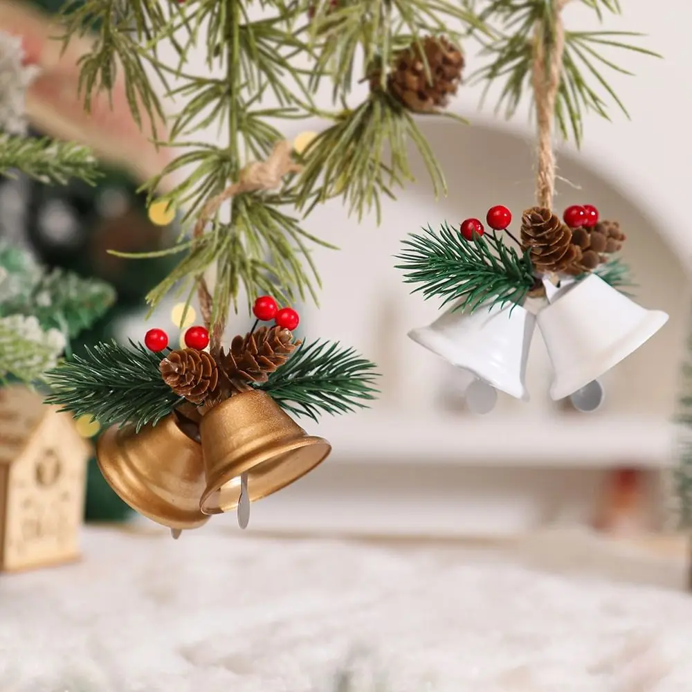 الحديد عيد الميلاد جرس قلادة مزدوجة القرن متعدد الألوان شجرة عيد الميلاد المعلقات يدويا التوت يترك زينة شجرة عيد الميلاد