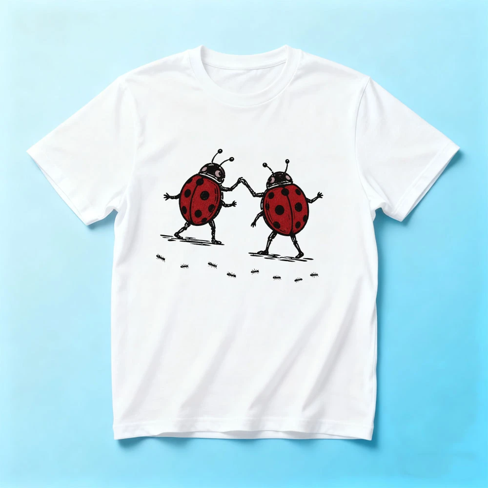 Quirky Ladybug Dance Party Grafik-T-Shirt, Indie, skurrile Ästhetik, niedliche Marienkäfer-T-Shirts, Damen, Unisex, Sommer, lässiges Baumwoll-Shirt