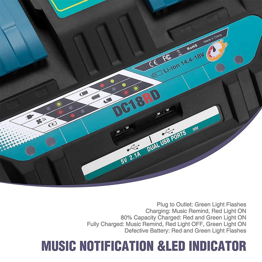 Dual Battery Charger DC18RD Replacement for Makita 18V Battery Charger Makita 14.4V 18V Li-ion Battery BL1830 BL1840 BL1860