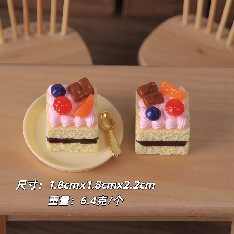 1set Mini Cake Mousse Fruit Birthday Cake Plate Spoon Model Resin DIY Miniature Food Doll Accessories