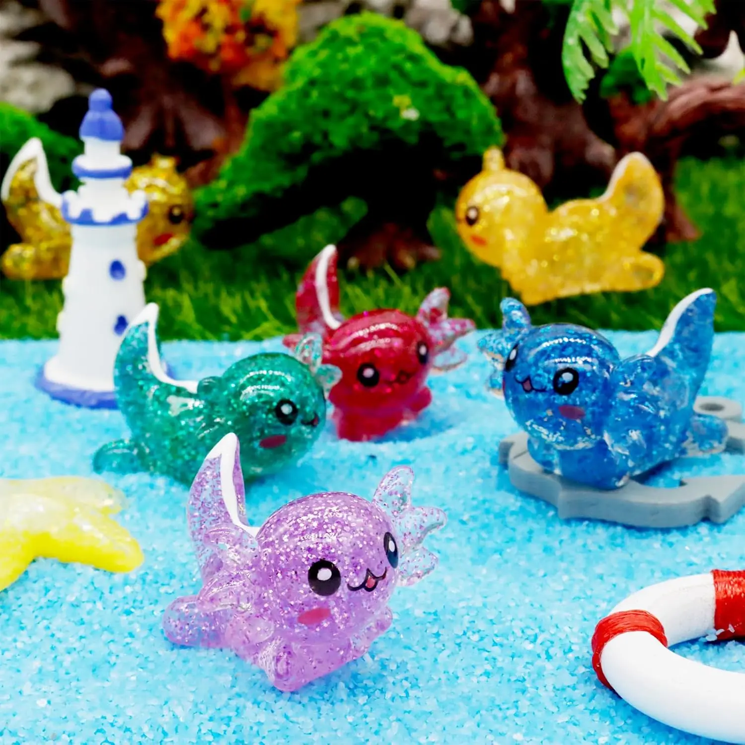 10/20pcs Mini Resin Axolotl Random Color Miniature Glitter Axolotl Tiny Animal Figures Ornament for DIY Potted Plant Decor