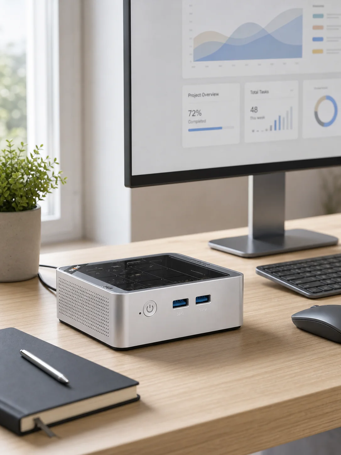 Ninkear M5 Neo Mini PC, Intel Pentium Gold 5405U, 8GB RAM 256GB SSD, Windows 11, Dual HDMI, WLAN 5, Bluetooth 5.0, bis 2TB erweiterbar, kompakter Desktop-PC