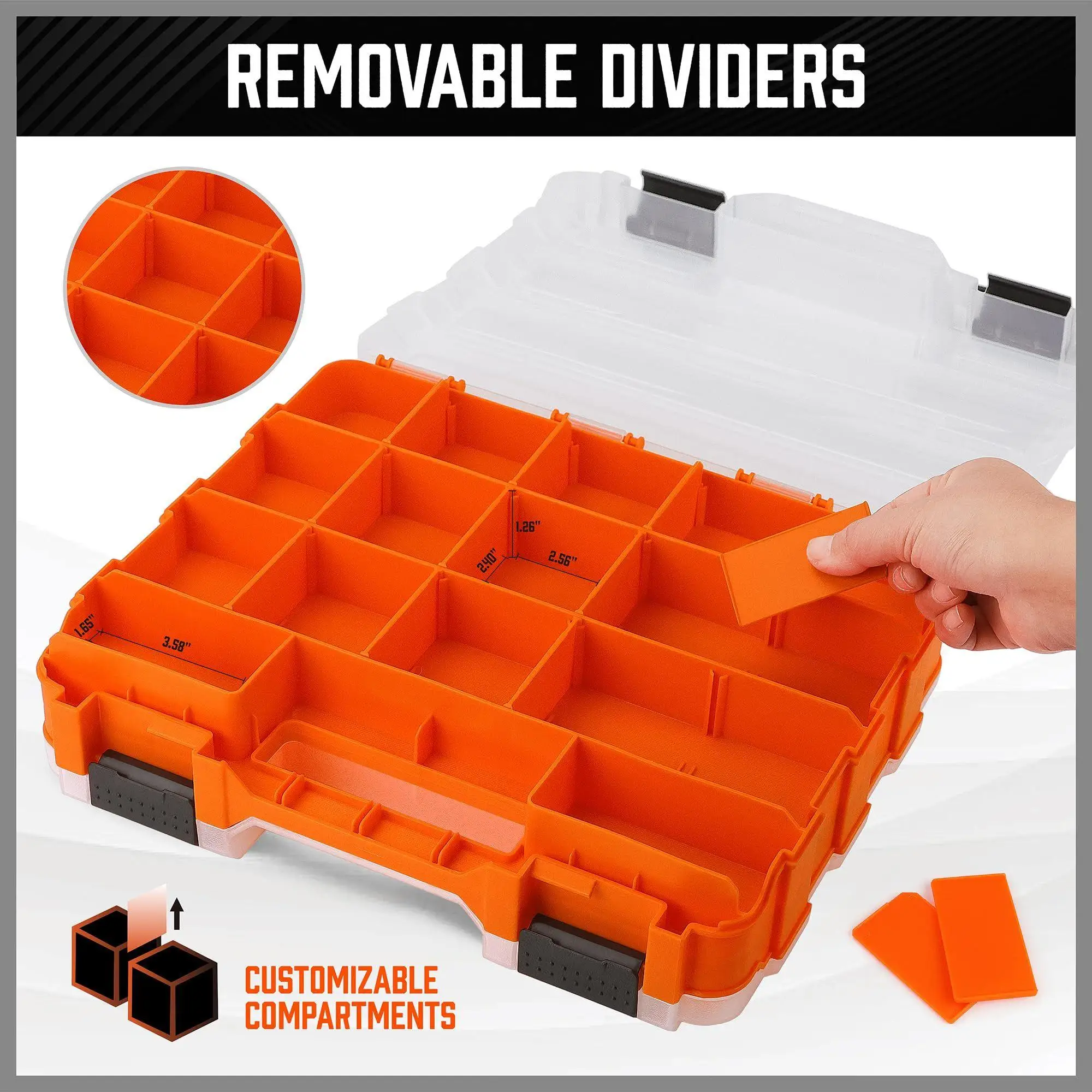 صندوق أدوات محمول منظم على الوجهين 34 مقصورة مثقاب تخزين الترباس والجوز مع غطاء للأجهزة مسمار الترباس الجوز