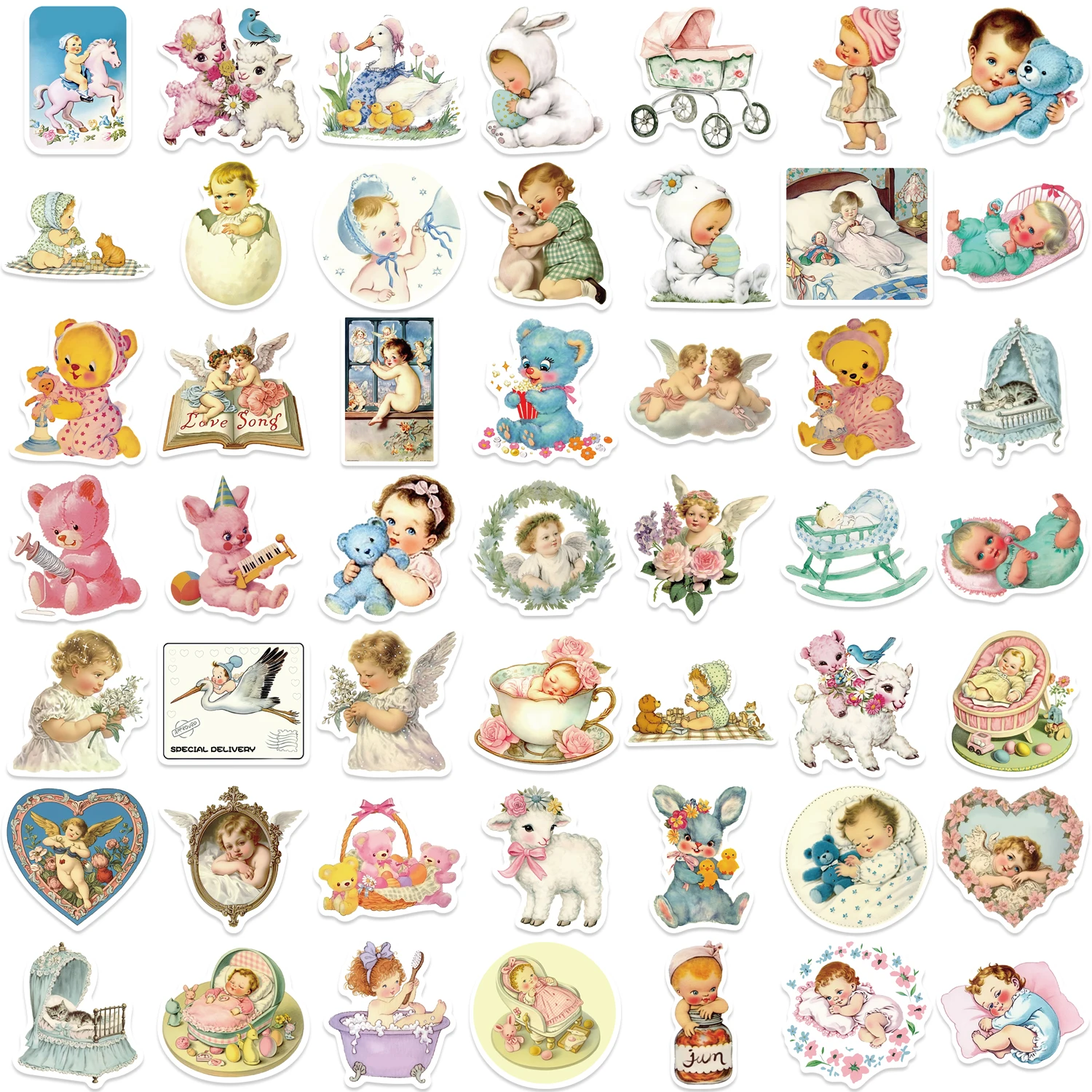 50PCS Vintage Baby Aestheticสติกเกอร์การ์ตูนน่ารักDecalsแล็ปท็อปโน้ตบุ๊คตกแต่งโทรศัพท์Graffitiสติกเกอร์ของเล่นคลาสสิก