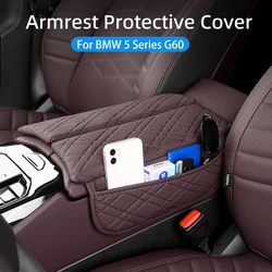 Car Armrest Box Cover Cushion For BMW 5 Series G60 2024-2026 Leather Center Console Armrest Protector Pad Interior Accessories