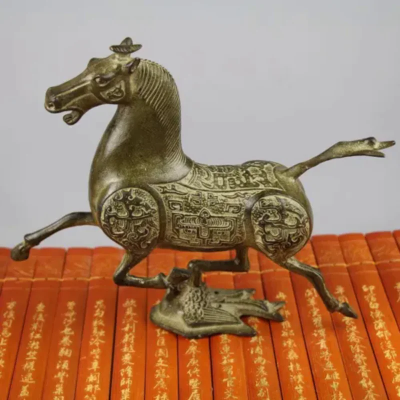 Rare old Chinese bronze hand-carved horse riding chevron statue 20CM