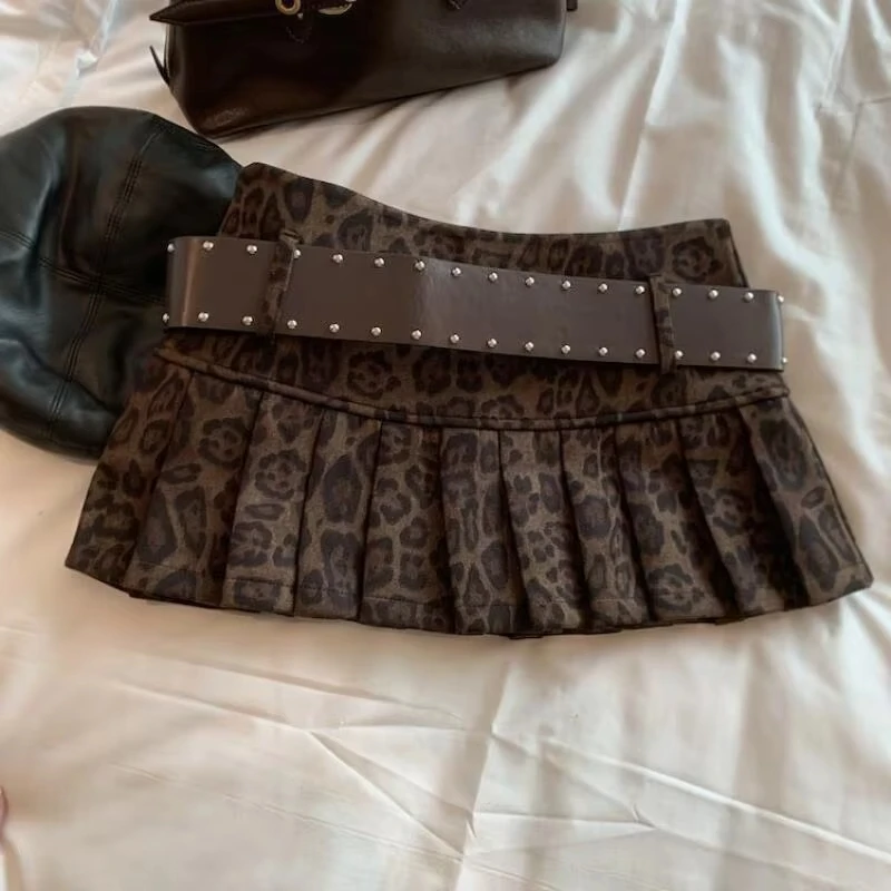 Falda Corta Estilo Y2K para Mujer, Estampado de Leopardo, Cintura Alta, Corte en A, Plisada, Estilo Retro Americano, Mini Falda Sexy para Chicas, Ropa Urbana