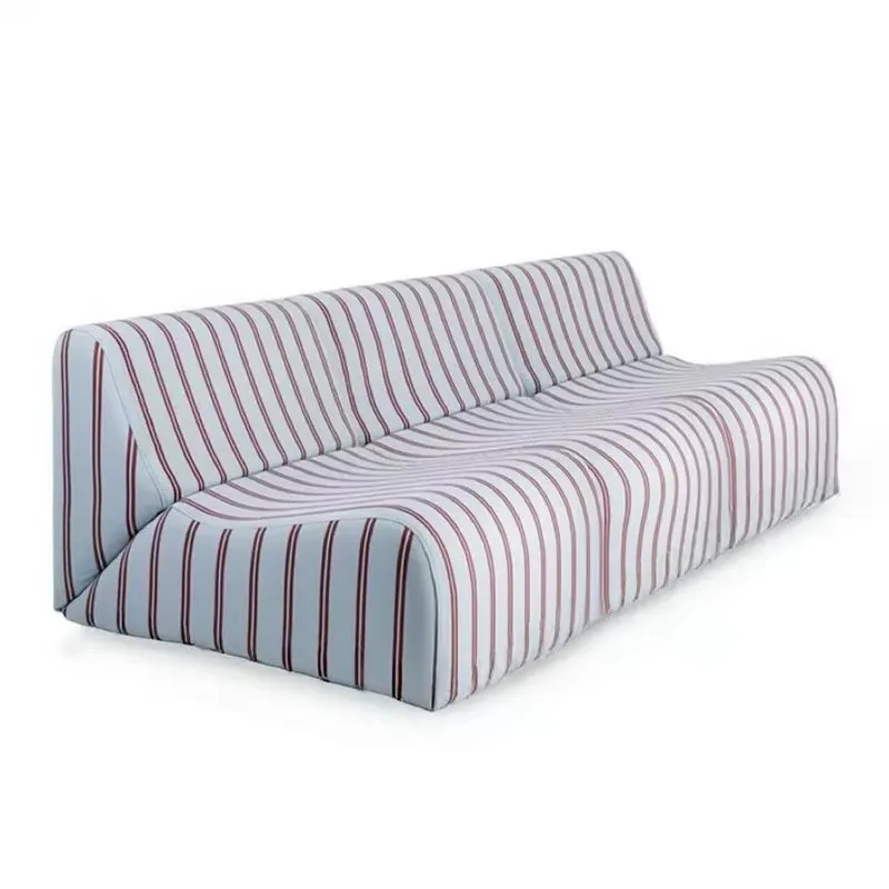 Designer-designed medieval-style modular armless double sofa, American luxury French blue striped sofa