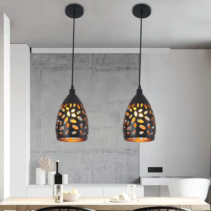 Minimalist Industrial Style Hollow Pendant Lights Baking Paint Metal Art Chandeliers Dining Room Bedroom Home Decor Hanging Lamp