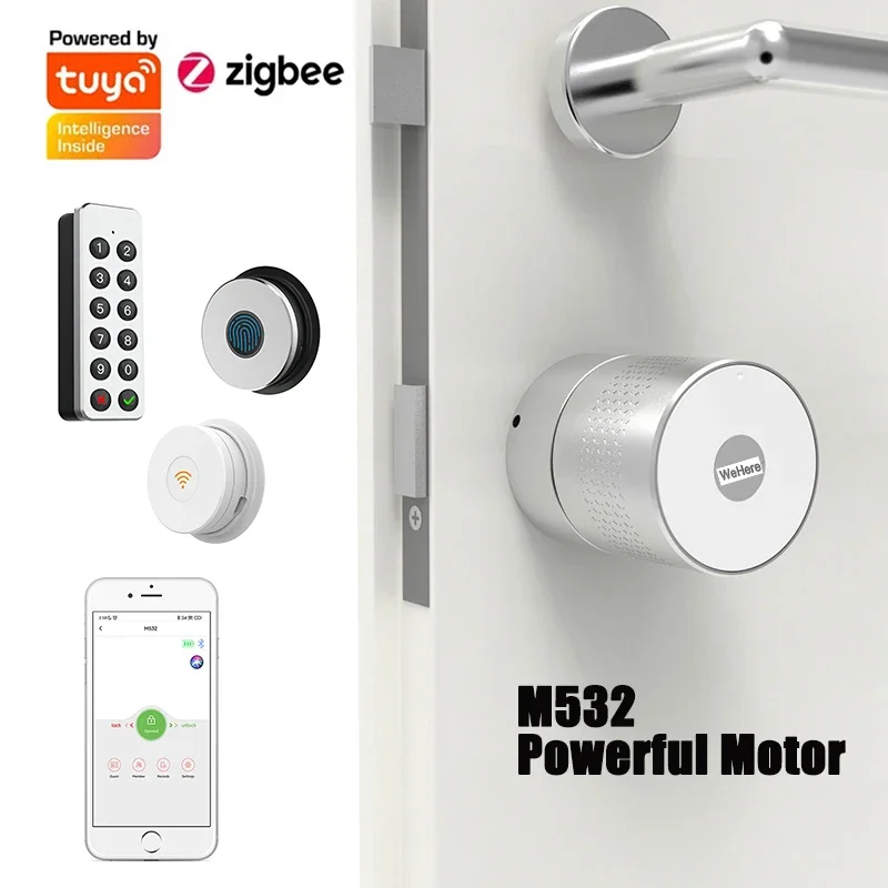 Tuya Wehere App M532 Smart Door Lock Stronger Motor TUYA Zigbee Fingerprint Code Digital Electronic Lock Use Original Cylinder