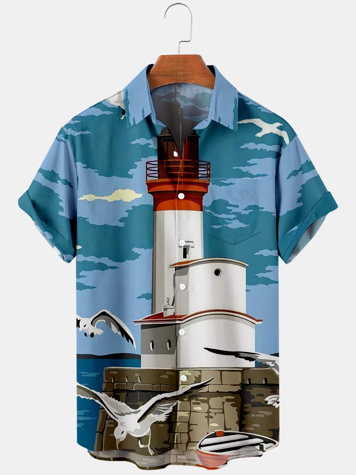 Men's Shirts Sailing Boat Collection Vintage Shirts with Pockets Summer Plus Size Men's and Women's Casual Streetwear