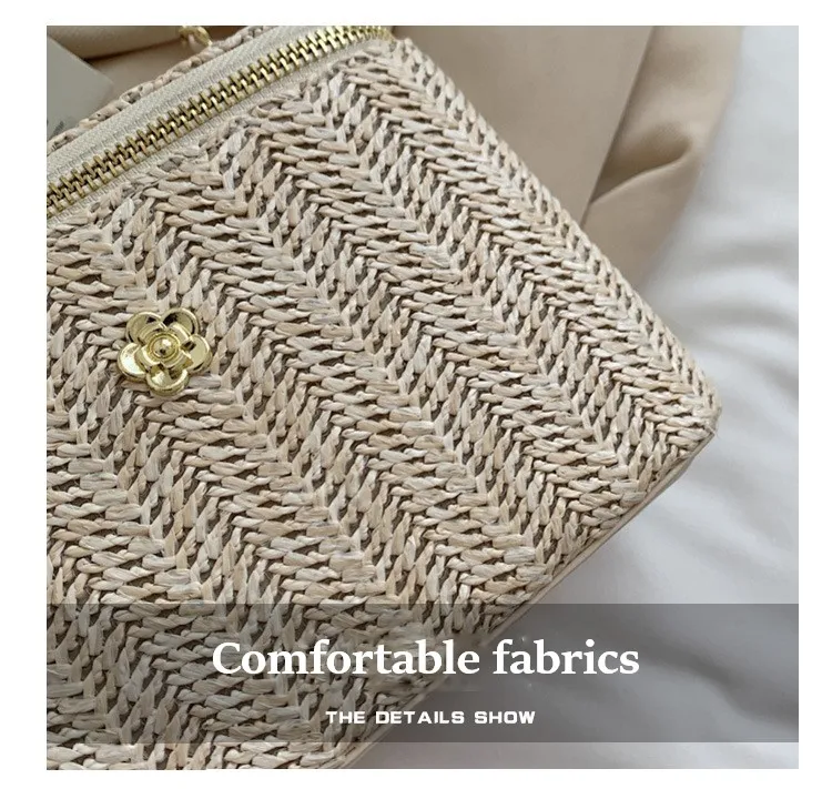 2026 Sommer Mini Stroh-Bucket-Crossbody-Tasche für Damen – Geflochtene Damenhandtaschen und -geldbörsen mit Kette, einfache Umhängetaschen – Detail 4