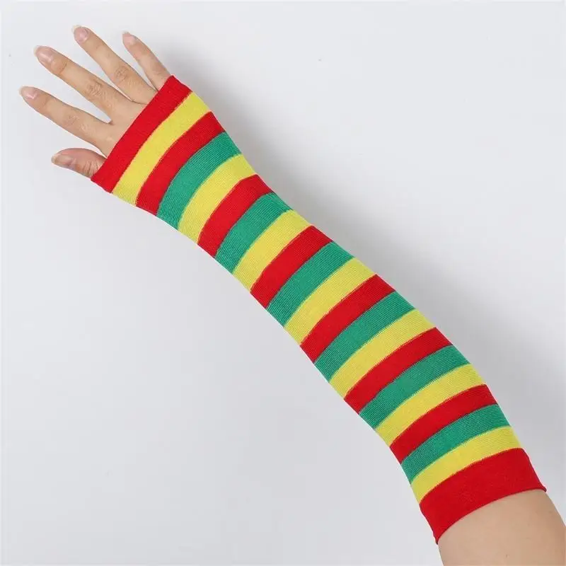 

L5YA 2pack Stylish Striped Gloves Elbow Length Arm Sleeve Thermals Stretchy Gloves for Outdoor Sports and Work