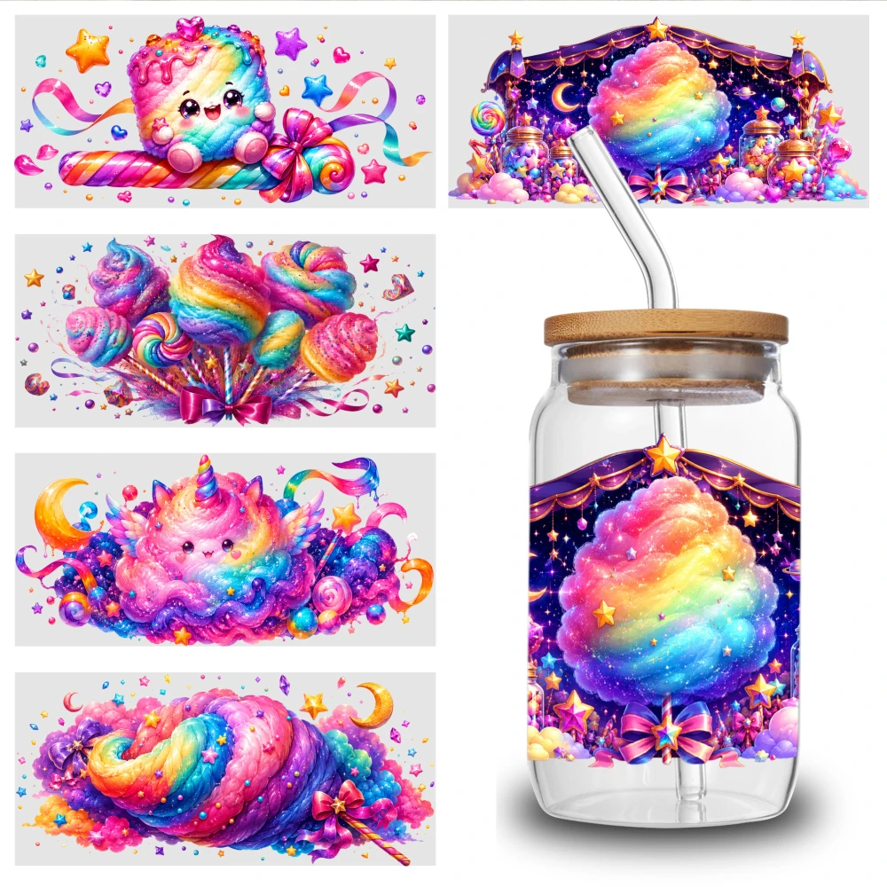 5 Sheets Rainbow Cotton Candy Unicorn Stars Moon Ribbons Lollipops Magical Fantasy Glitter Sparkles Pastel Colors Whimsical