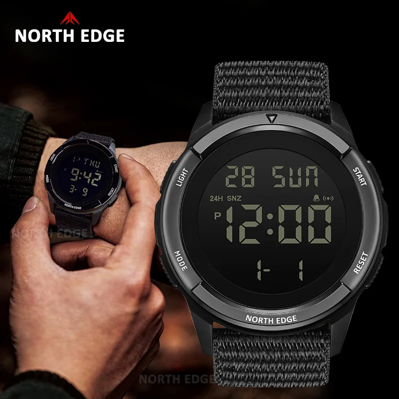 Электронные часы NORTH EDGE TERRAX для активного отдыха, водонепроницаемые, с круглым циферблатом, крупными светящимися цифрами, будильником, календарем и сверхдолгим временем работы от батареи.