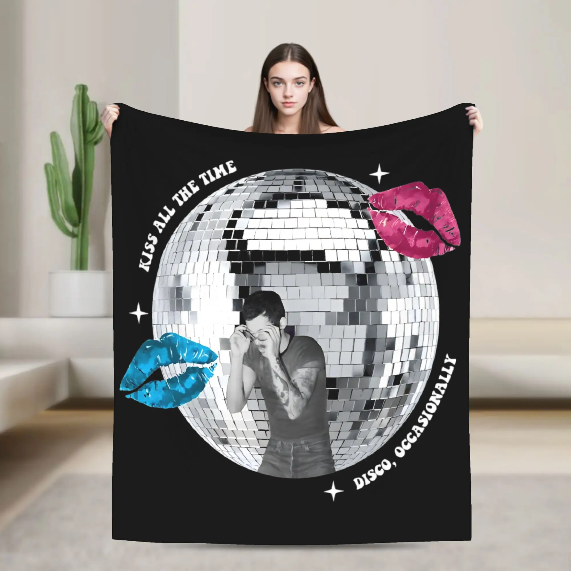 Disco Music Kiss All The Time Harrys Flannel Throw Blankets Styles  Blankets for Sofa Couch Ultra-Soft Quilt
