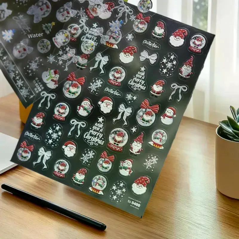 ديكور أظافر موسمي مع رجل ثلج أبيض وزخارف كرة الثلج الكريستالية #4