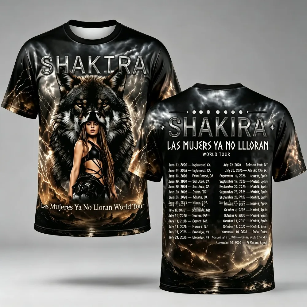 Summer Vintage Shakira Las Mujeres Ya No Lloran World Tour 2026 Merch T-shirts Men Women  Oversized Breathable Sports T-shirt