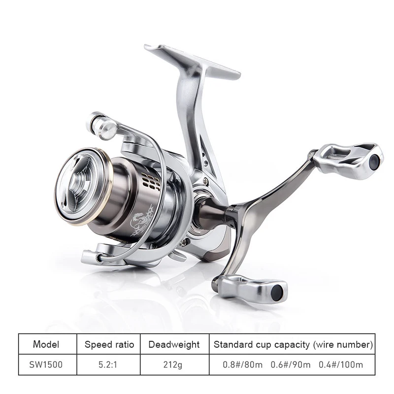 SW1500S-3000S Series Spinning Reels Maximum 6KG Spinning Reel Resistance 5.2:1 Metal Spool Double Grip Fishing Reel Balancer Dou