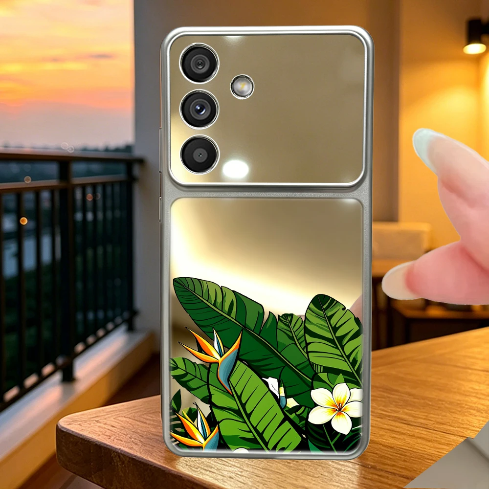 Leaves Flowers Luxury Mirror Phone Case For Samsung Galaxy A53 A54 A55 A56 A57 A73 F17 F36 F56 M17 M36 M56 5G Soft Cover