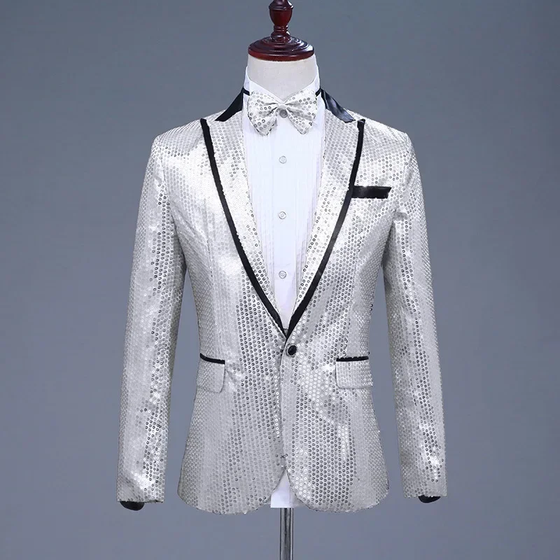 2024 New Gold/Silver Sequined  Suit  For Men ,Stage Performance Jacket Nightclub Singer Host Studio Photography Blazer Hombre wi