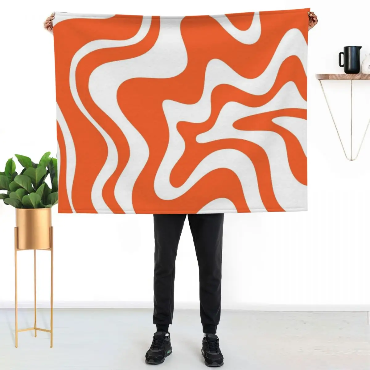 Liquid Swirl Retro Abstract Pattern in Burnt Orange and White Throw Blanket Bed Sofa Quilt Luxury halloween Sofa Blankets