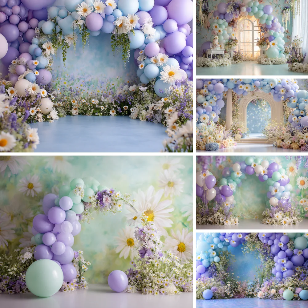 

Birthday Photographic Backgrounds Baby Shooting Props Butterfly Purple Balloons Backdrops Photography Room Decorations Photozone