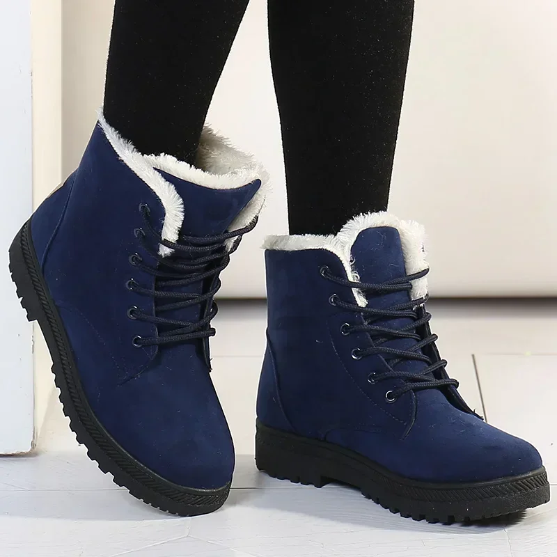 Botas de nieve de estilo coreano para Mujer, botines de piel de tacón bajo, zapatos cortos de invierno