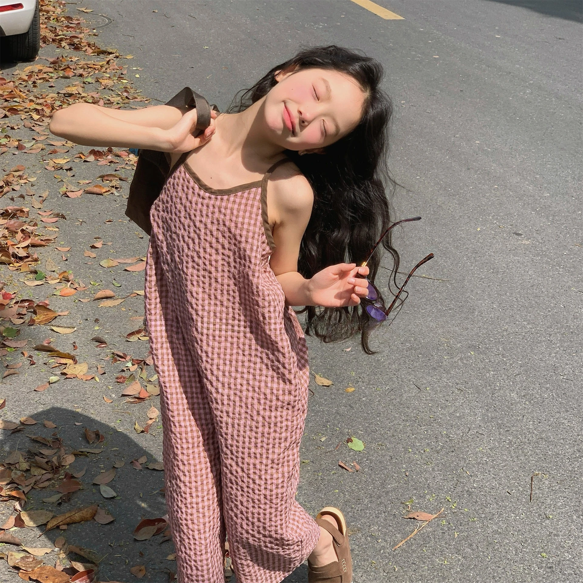 Girls Sling Jumpsuit Japan Korean Style Summer Wide Leg Cropped Trousers Toddler Children One Piece Casual Outfit