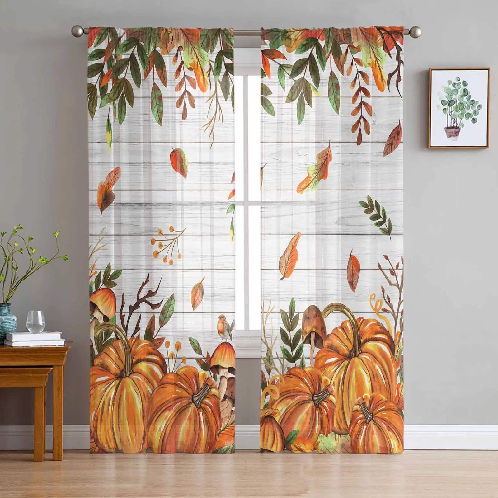 Autumn Thanksgiving Pumpkin Tulle Curtains For Bedroom Home Decor Living Room Kitchen Voile Curtains For Blind