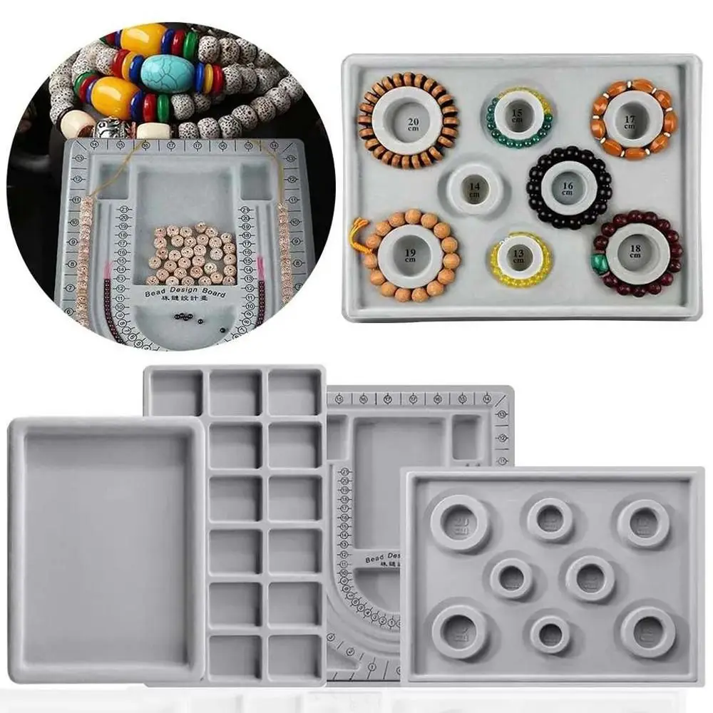 Resin Multi-functional Bracelet Beading Tray Jewelry Design Tool Measuring Tool DIY Necklace Tool Gray Flocked Bead Board