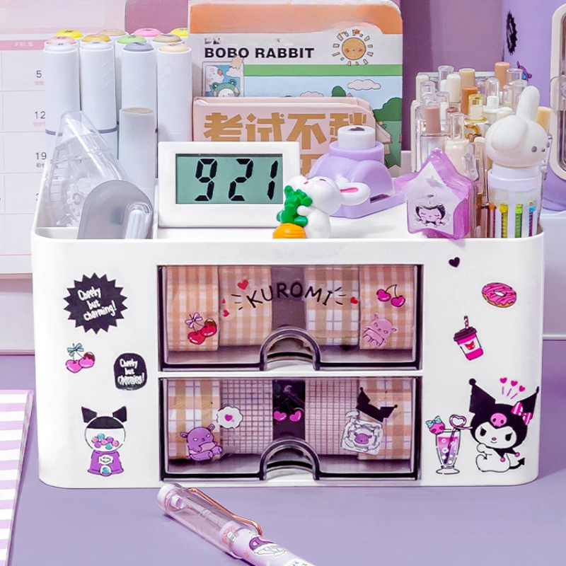 Imagem -03 - Sanrio Grande Capacidade Storage Box Pen Holder Kawaii Gaveta Desktop Organizer Kuromi Melodia Cinnamoroll Papelaria Bonito