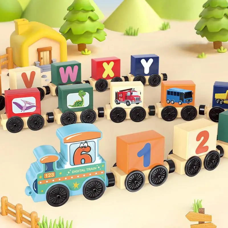 Set di treni magnetici con alfabeto 16 pezzi Numero Treno in legno Giocattolo educativo per bambini Giocattoli per la scuola materna Giocattolo di apprendimento carino per bene